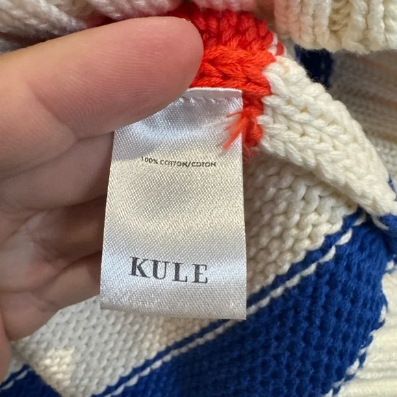 KULE Cream Knit Turtleneck Sweater with Red & Blue Stripes - Picture 5 of 8